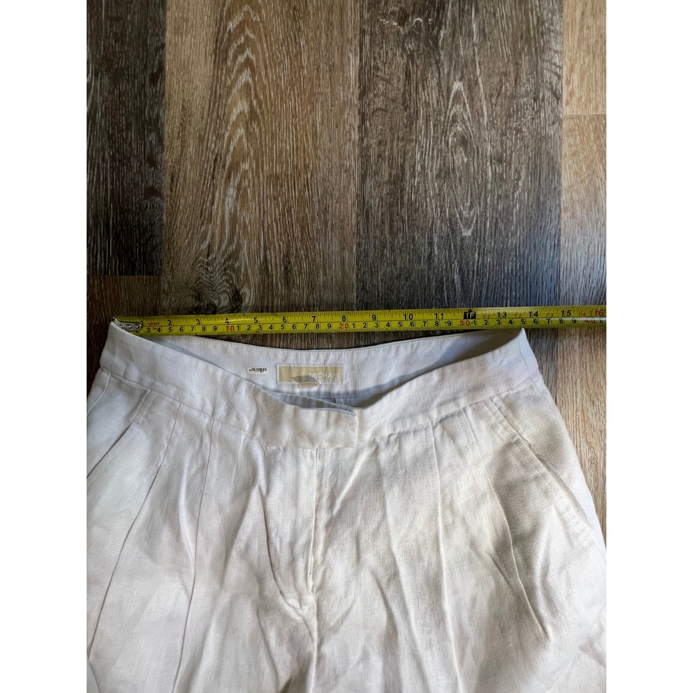 Michael Kors Linen Shorts Womens 6 White Good Pleated High Waisted Summer - Picture 3 of 5